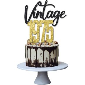 Vintage 1975 Cake Topper for 50th Men and Women Birthday Party ，Funny 50 and Fabulous Decoration，Handmade - Black Gold