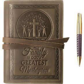 Leather Journal Refillable Notebook, Writing Journals for Women, Mens Journal Leather Notebook Cover with Embossed Religious Tree of Life, Leather Bound Plain Paper Travel Diary for Writing with Pen