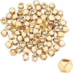PH PandaHall 100 Cube Spacers Beads, Brass Gold Cornerless Cube Metal Beads for Bracelet Necklace Jewelry Making, 2.5mm