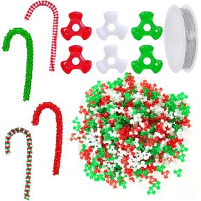 1600 Pcs Christmas Beads Holiday Plastic Beads with Beading Wire for Home Decor Necklaces Bracelets Earrings DIY Crafts Christmas Tree Hanging Decoration (Red White Green)