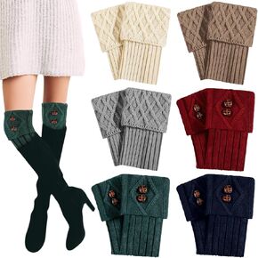 Geyoga 6 Pairs Woman Boot Cuffs Crochet Knitted Short Boot Topper Cuffs Stretch Leg Warmer Socks for Winter