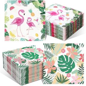 Crtiin 200 Flamingo Paper Napkin Bulk Guest Hawaiian Tropical Napkins Luau Summer Party Supplies Luncheon Dinner Disposable Napkin Towels Cocktail Napkins for Birthday Pool Wedding Baby Shower, 5 x 5"