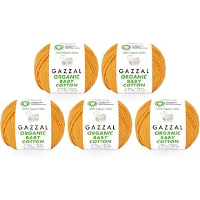 5 Ball (Pack) Gazzal Organic Baby Cotton Yarn, Total 8.8 Oz. 100% Organic Cotton, Each 1.76 Oz (50g) / 125 Yrds (115 m), 3 Light DK, Blue - 437