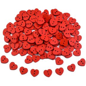 50Pcs Red Heart Shape Wooden Buttons for Crafts 2 Holes Buttons for Sewing Clothes Accessories DIY Art Decorative Embellishments