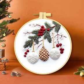 Zhenqing Christmas Embroidery Kit,Christmas Gnomes Embroidery Kits, Christmas Cross Stitch Kits, Christmas Cross Stitch Kits with Embroidery Hoop (Combination 2)