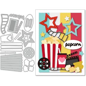 GLOBLELAND 1Sheet Metal Movie Viewing Cut Dies Popcorn and Film Roll Embossing Template Cola and Die Cuts for Card Scrapbooking for Card DIY Craft
