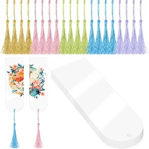 20 Pcs Acrylic Bookmark Blanks, Blank Clear Acrylic Bookmarks Making Kit with 20 Pcs Colorful Tassel Craft Bookmark Rectangle Acrylic Book Page Marks for DIY Bookmark Gifts Tag, Semicircle