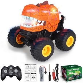 Dinosaur Remote Control Car, Monster Truck Toys with Spray, Light & Sound, 2.4GHz All Terrain RC Cars for Boys Age 4-7, Birthday Gifts for Kids 3-5 6 7 8-12