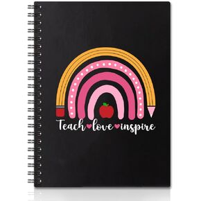 Teach Love Inspire Hardcover 160 Pages Spiral Notebooks 6x8 Inches for Writing and Drawing, Funny Rainbow Black Journal Or Diary Gift Women Men Teacher Mentor, Appreciation Week Gift