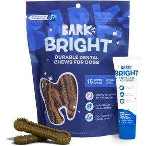 مجموعة أدوات أسنان الكلاب المتينة من Bark Bright للمضغ القوي - 15 عصا مضغ ومعجون أسنان - السلالات الصغيرة