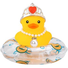wonuu Car Dashboard Decorations Rubber Ducks, Swimming Duck for Car Ornament Accessories with Swim Ring, Sunglasses, Pendant/Red Crown