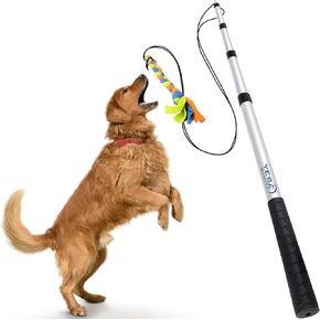 YES4QUALITY Flirt Pole for Dogs - Safe & Strong for Large Breeds w/Non-Bungee Cord - Spring Pole for Tug of War, Interactive Play & Puppy Training - Heavy-Duty Teaser Wand for Outdoor Exercise