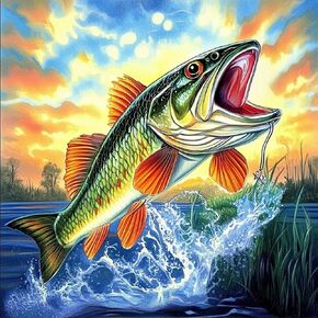CEOVR Fishing Diamond Painting Kits, Fish Diamond Art Dots for Adult Beginner, 5D Full Drill DIY Landscape Crystal Gem Art, Adult Crafts Kits Arts and Crafts, Wall Decor for Home Office 12x12in