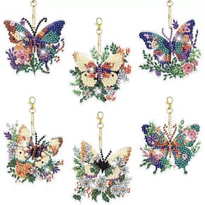 6 Pcs Diamond Painting Keychain Kits, Double Sided Diamond Art Keychains for Adults, DIY Diamond Painting Ornaments Kit (Christmas Owl)