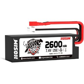 Hosim 7.4V Lipo Battery 2S 25C 2600mAh Lipo Rechargeable Battery with Hard Case FY-2600K with JST-XH-3P Plug Fit for X08 X07 RC Car Trucks 1/10 Scale RC Vehicles