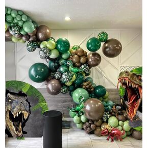 Dinosaur Balloon Arch Garland Kit 117 Pcs Dark Green Sage Green Brown Dino Foil Balloons for Kids Boys Jungle Safari Dinosaur Theme Party Baby Shower Decoration Supplies