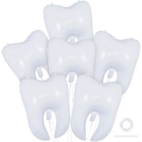 6 Pcs White Tooth Balloons,Tooth Foil Balloons Dentist Graduation Party Decorations Tooth Clinic Decoration Balloons for Dentist Dental Student Teeth Theme Party Decoration, 22 Inch