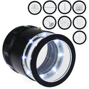 10X Illuminated Jewelers Loupe Magnifier with Interchangeable Reticle Scale, LED Light, 25mm Field of View, for Jewelry,Gems, Coins, Hobby Tool (9 Glass Scale Chart)