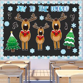 Fuutreo 62 Pcs Christmas Bulletin Board Decoration Christmas Reindeer Music Classroom Bulletin Board Sets Joy to The World Snowflakes Paper Cutouts for Xmas Party Supplies School Winter Holiday Decor
