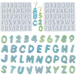 2 Pcs Alphabet Resin Mold Reversed Alphabet Casting Molds with Hole Mini Letter Number Keychain Silicone Mold Earrings Jewelry Crystal Epoxy Mould for DIY Crafts Keychain Charms