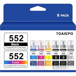 Pigment Ink, 552 Ink Refill Bottle Replacement for Epson T552 Ink Refill Bottle Use for EPSON EcoTank Photo ET-8550, EPSON EcoTank Photo ET-8500 Printer（BK/PBK/GY/C/M/Y