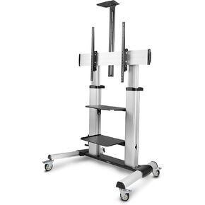 StarTech.com Rolling TV Cart/Stand On Wheels, Up to 100-inch/220lb Flat Screens, Hand Crank Height Adjustable Mobile Trolley