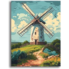 Yomiie 5D Windmill Diamond Painting Kits for Adults, Paint with Diamonds Art Landscape DIY Full Round Drill Kits, Embroidery Rhinestone Diamond Crystal Craft Canvas Home Wall Decor 30x40 cm