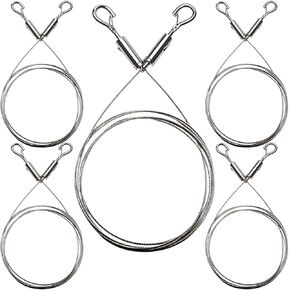 5Pcs 6.6FT Adjustable Heavy Duty Picture Hanging Wire, Double Carabiners Stainless Steel Wire Rope Hooks for Hanging Art Projects Mirrors Paintings Mirrors Lamps & More Holds Up to 66lbs