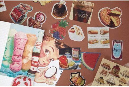 Vintage Washi Stickers Set Scrapbook Material Paper Fruit Food Cake Pizza Ice Cream Biscuit Drink DIY Decorative Sticker for Scrapbooking Planner Letter Envelope Journal Diary Journaling Arts Crafts in Saudi Arabia