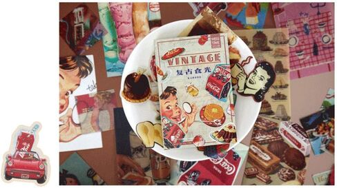 Vintage Washi Stickers Set Scrapbook Material Paper Fruit Food Cake Pizza Ice Cream Biscuit Drink DIY Decorative Sticker for Scrapbooking Planner Letter Envelope Journal Diary Journaling Arts Crafts in Saudi Arabia