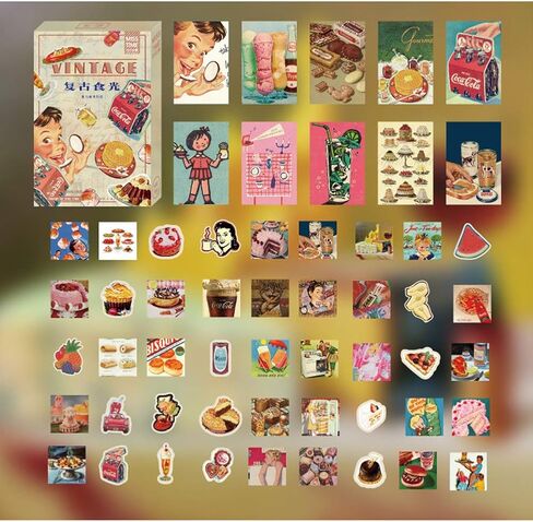 Vintage Washi Stickers Set Scrapbook Material Paper Fruit Food Cake Pizza Ice Cream Biscuit Drink DIY Decorative Sticker for Scrapbooking Planner Letter Envelope Journal Diary Journaling Arts Crafts in Saudi Arabia