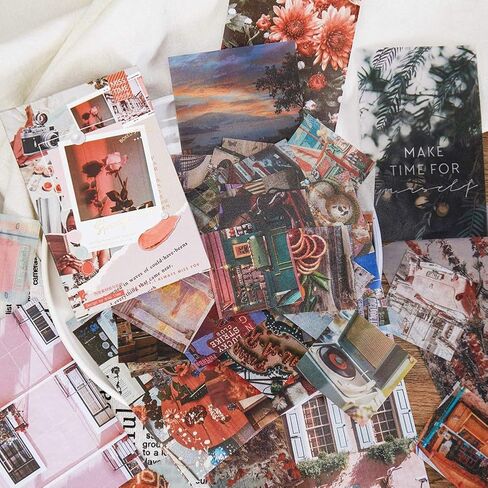 Vintage Washi Stickers Set Scrapbook Material Paper Fruit Food Cake Pizza Ice Cream Biscuit Drink DIY Decorative Sticker for Scrapbooking Planner Letter Envelope Journal Diary Journaling Arts Crafts in Saudi Arabia