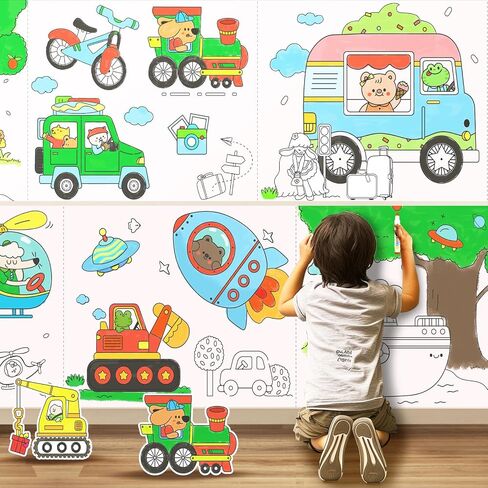 Jar Melo Animal Coloring Roll for Kids -Sticky No Mess Coloring Poster for Toddlers, 118×15.74 Inches Large Coloring Tablecloth, Drawing Paper for Kids' Easel Ideal Gifts for Home Birthday Party in Saudi Arabia