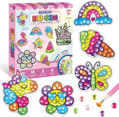 BEARUN Gem Art, Kids Diamond Painting Kit-Big 5D Gem, Arts and Crafts for Girls Ages 6-12, Create Your Own Magical Stickers and Suncatchers - Diamond Art Gift for Girls Ages 6, 7, 8, 9, 10-12, 6-8 in Saudi Arabia