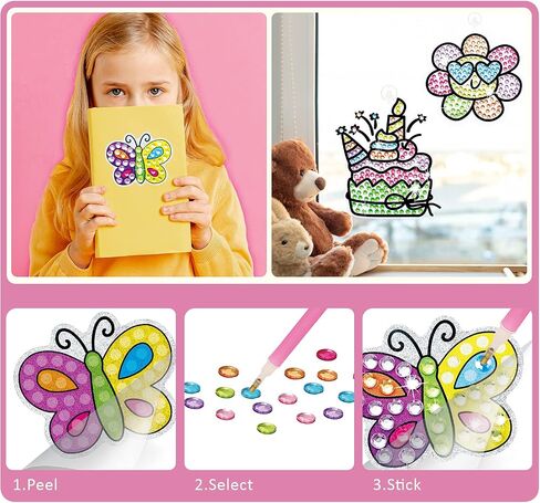 BEARUN Gem Art, Kids Diamond Painting Kit-Big 5D Gem, Arts and Crafts for Girls Ages 6-12, Create Your Own Magical Stickers and Suncatchers - Diamond Art Gift for Girls Ages 6, 7, 8, 9, 10-12, 6-8 in Saudi Arabia