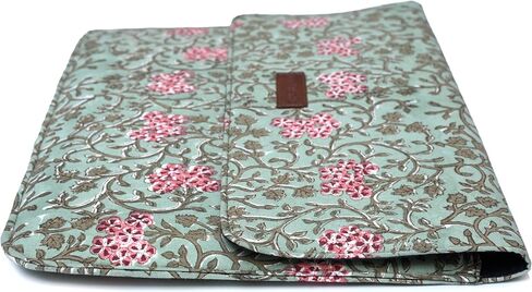 Cotton Hand Block Print Laptop Sleeve Case Bag Compatible with MacBook Air/Pro, 13-13.3 inch Water-Resistant Notebook, Travel Carrying Case Bag Protective Portable Computer Bag, Green 2 in Saudi Arabia