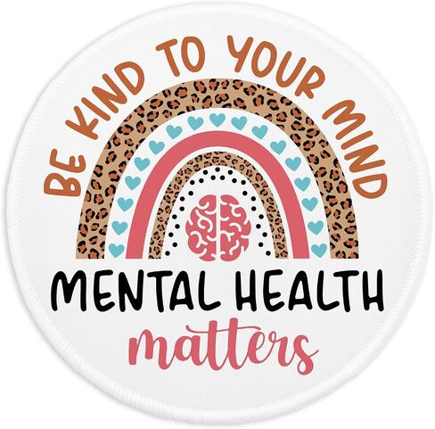 YAZMEEN Funny Rainbow Mouse Pad， Mental Health Matters Mouse Mat for Laptop Gaming Supplies，Cute Round Mousepad with Stitched Edge Non-Slip Rubber Base，Office Gift Home Office Desk Accessories in Saudi Arabia