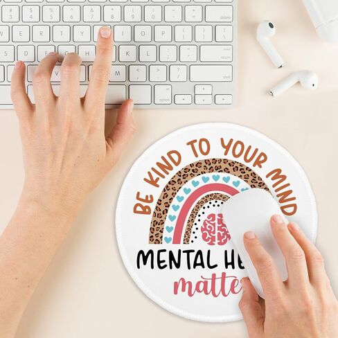 YAZMEEN Funny Rainbow Mouse Pad， Mental Health Matters Mouse Mat for Laptop Gaming Supplies，Cute Round Mousepad with Stitched Edge Non-Slip Rubber Base，Office Gift Home Office Desk Accessories in Saudi Arabia