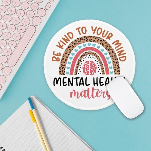 YAZMEEN Funny Rainbow Mouse Pad， Mental Health Matters Mouse Mat for Laptop Gaming Supplies，Cute Round Mousepad with Stitched Edge Non-Slip Rubber Base，Office Gift Home Office Desk Accessories in Saudi Arabia