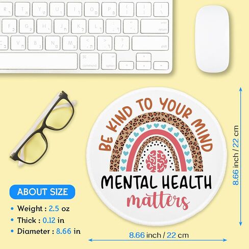 YAZMEEN Funny Rainbow Mouse Pad， Mental Health Matters Mouse Mat for Laptop Gaming Supplies，Cute Round Mousepad with Stitched Edge Non-Slip Rubber Base，Office Gift Home Office Desk Accessories in Saudi Arabia