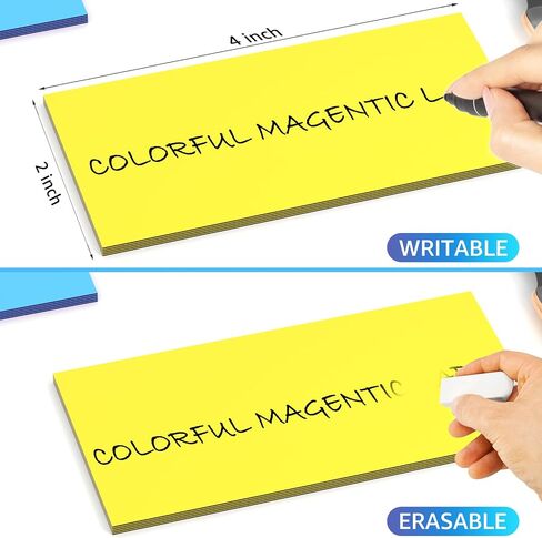 MaxGear 50 Pcs Dry Erase Magnetic Labels, 3" x 1" Write on Magnets Stickers, Reusable/Erasable Magnet Name Tags for Whiteboard, Fridge, Cabinet, Classroom & Office Locker Shelf, Multicolor in Saudi Arabia