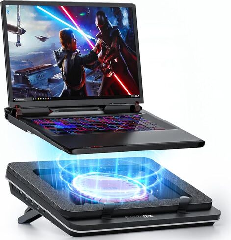 IETS GT600 RGB Laptop Cooling Pad Equipped with Gigantic Turbo-Fan（5.5inch Diameter）,Sealed Foam for Rapid Cooling Gaming Laptop,14.1-19.3 inch Laptop Cooler with 3-Port USB Hub,Dust Filter in Kuwait