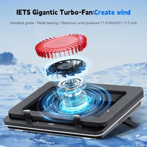 IETS GT600 RGB Laptop Cooling Pad Equipped with Gigantic Turbo-Fan（5.5inch Diameter）,Sealed Foam for Rapid Cooling Gaming Laptop,14.1-19.3 inch Laptop Cooler with 3-Port USB Hub,Dust Filter in Kuwait