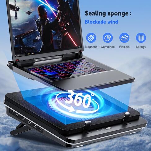 IETS GT600 RGB Laptop Cooling Pad Equipped with Gigantic Turbo-Fan（5.5inch Diameter）,Sealed Foam for Rapid Cooling Gaming Laptop,14.1-19.3 inch Laptop Cooler with 3-Port USB Hub,Dust Filter in Kuwait