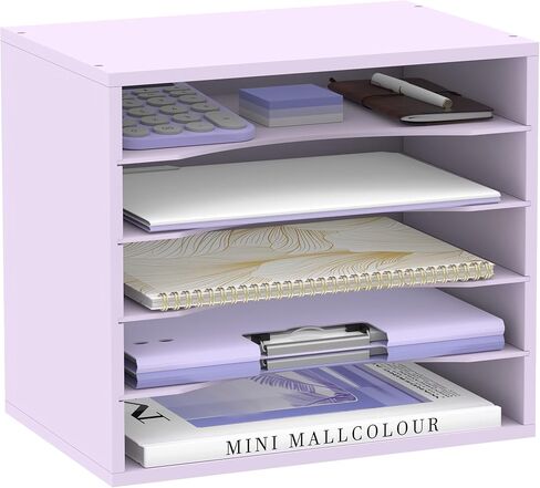 SUPEASY Wood Desk Organizer, 5 Tier Paper File Organizer for Desk, Wooden Desktop Organizer, Paper Letter Literature Mail Sorter, for Office School & Home Organization, Blue in Saudi Arabia
