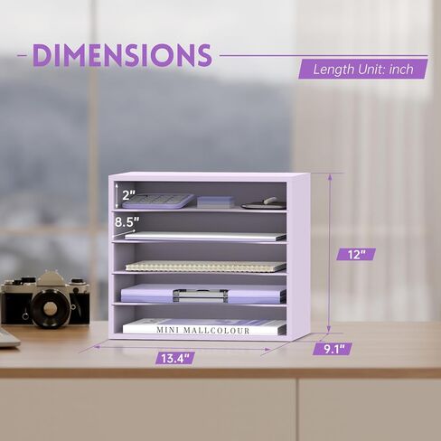 SUPEASY Wood Desk Organizer, 5 Tier Paper File Organizer for Desk, Wooden Desktop Organizer, Paper Letter Literature Mail Sorter, for Office School & Home Organization, Blue in Saudi Arabia