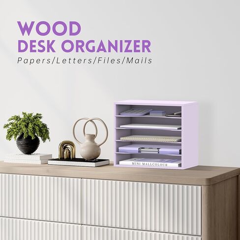 SUPEASY Wood Desk Organizer, 5 Tier Paper File Organizer for Desk, Wooden Desktop Organizer, Paper Letter Literature Mail Sorter, for Office School & Home Organization, Blue in Saudi Arabia