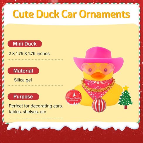 wonuu Car Dashboard Christmas Decorations Rubber Ducks, Christmas Eve Rubber Ducky for Car Ornament Cute Duck with Accessories, Cowboy Hat, Glasses, Necklace (Pink) in Saudi Arabia