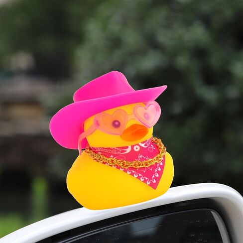 wonuu Car Dashboard Christmas Decorations Rubber Ducks, Christmas Eve Rubber Ducky for Car Ornament Cute Duck with Accessories, Cowboy Hat, Glasses, Necklace (Pink) in Saudi Arabia