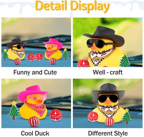 wonuu Car Dashboard Christmas Decorations Rubber Ducks, Christmas Eve Rubber Ducky for Car Ornament Cute Duck with Accessories, Cowboy Hat, Glasses, Necklace (Pink) in Saudi Arabia